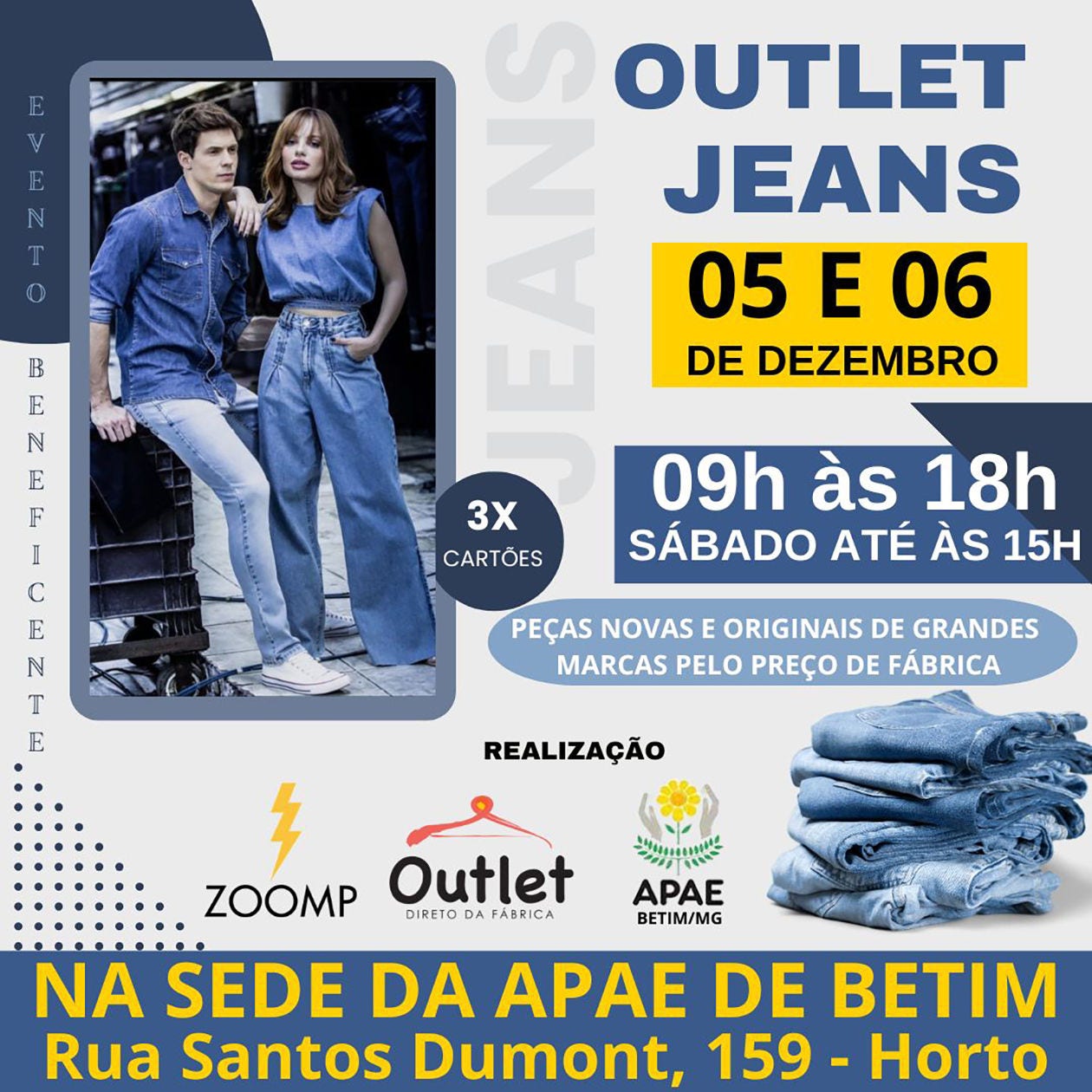 Apae Betim realiza mais uma edição do Outlet de Jeans com até 70% de desconto