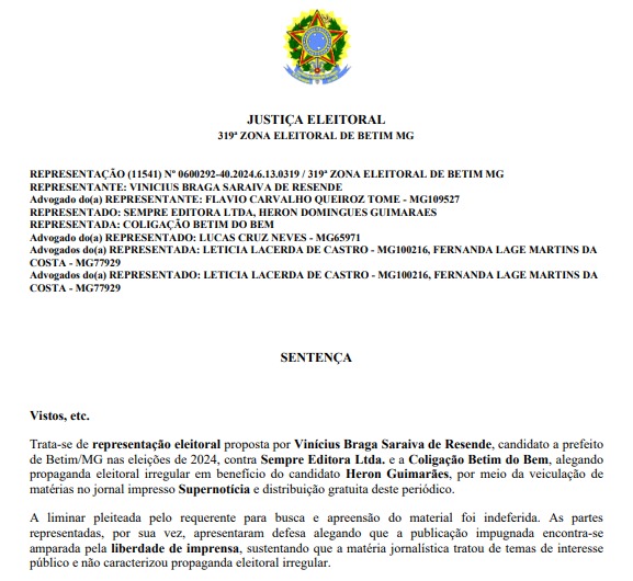 Sentença foi publicada na tarde desta segunda-feira (16)